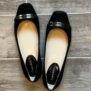 Calvin Klein Pamela Black Suede Square Toe Flats 7.5M